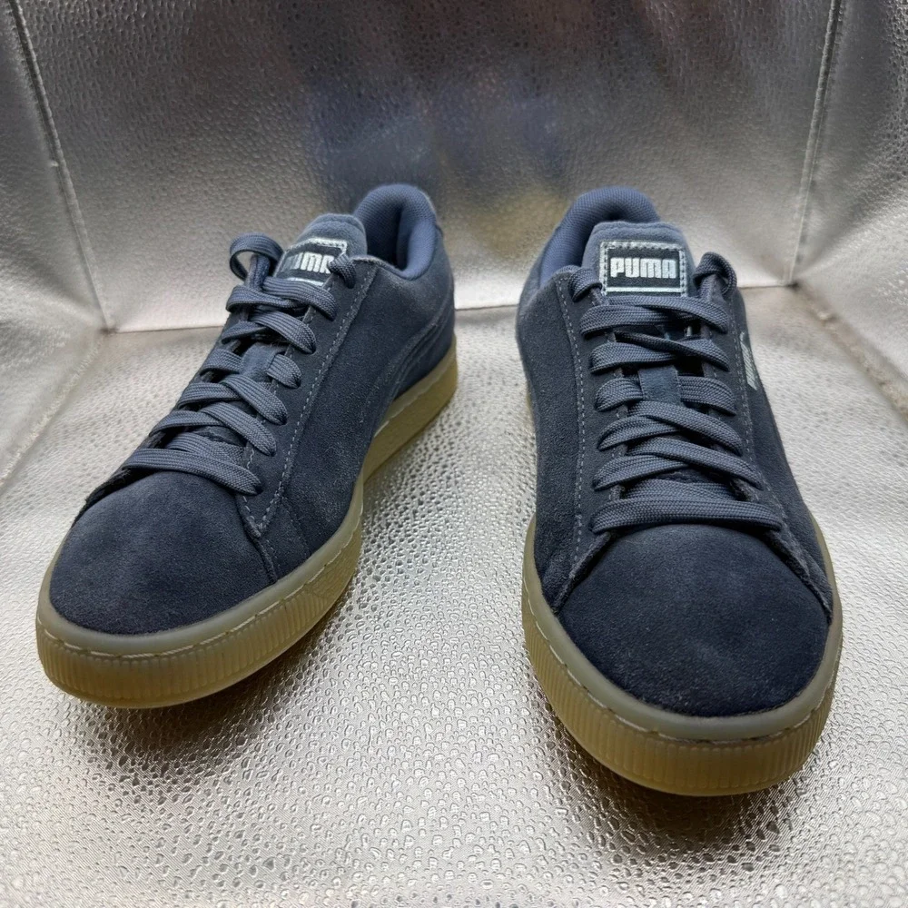 Size 5.5C Puma‎ Suede Gum Blue Mens Lace-Up Classic Comfort Sneaker Shoes
